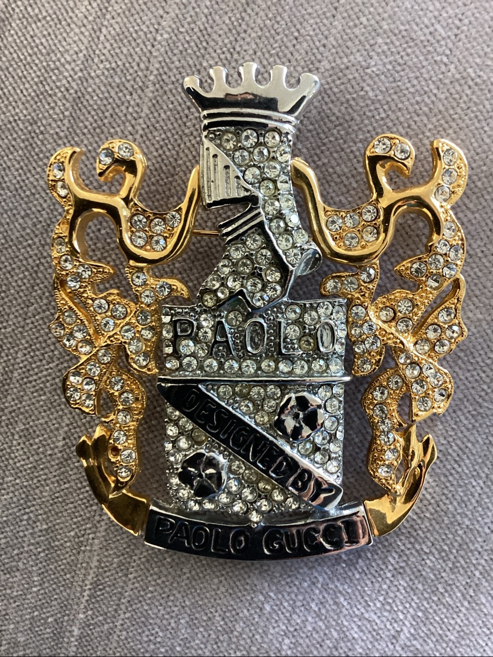 Vintage Paolo Gucci Gold & Silver Crest Pin - Designed by Paolo Gucci